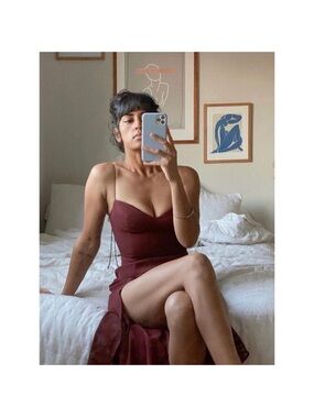 Reformation Juliette Midi Dress Bustier Slip Slit Size 4 Plum Burgundy